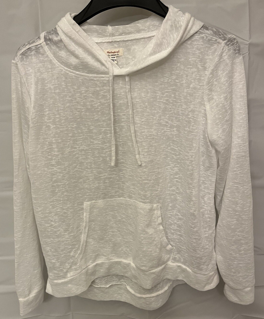 We The People Small White Slub Hooded Pullover Lightweight Hoodie Kangaroo Pocke